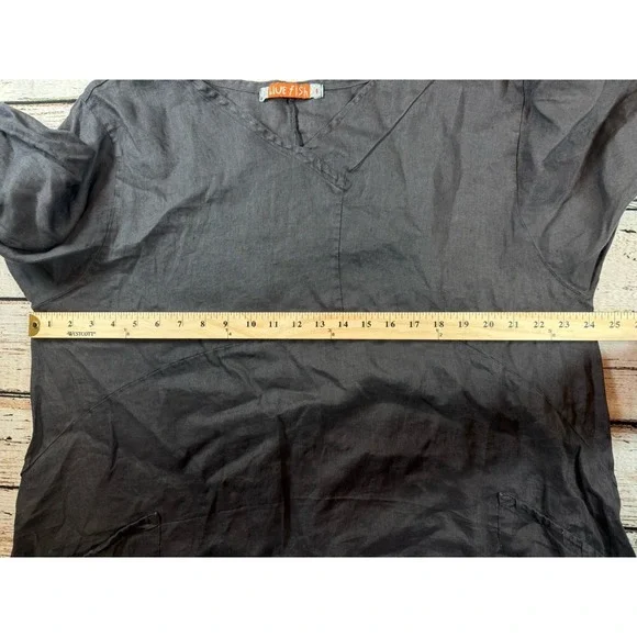 Blue Fish Gray 100% Linen Tunic/Dress Plus Size "1" 14 16 Lagenlook - Picture 6 of 7